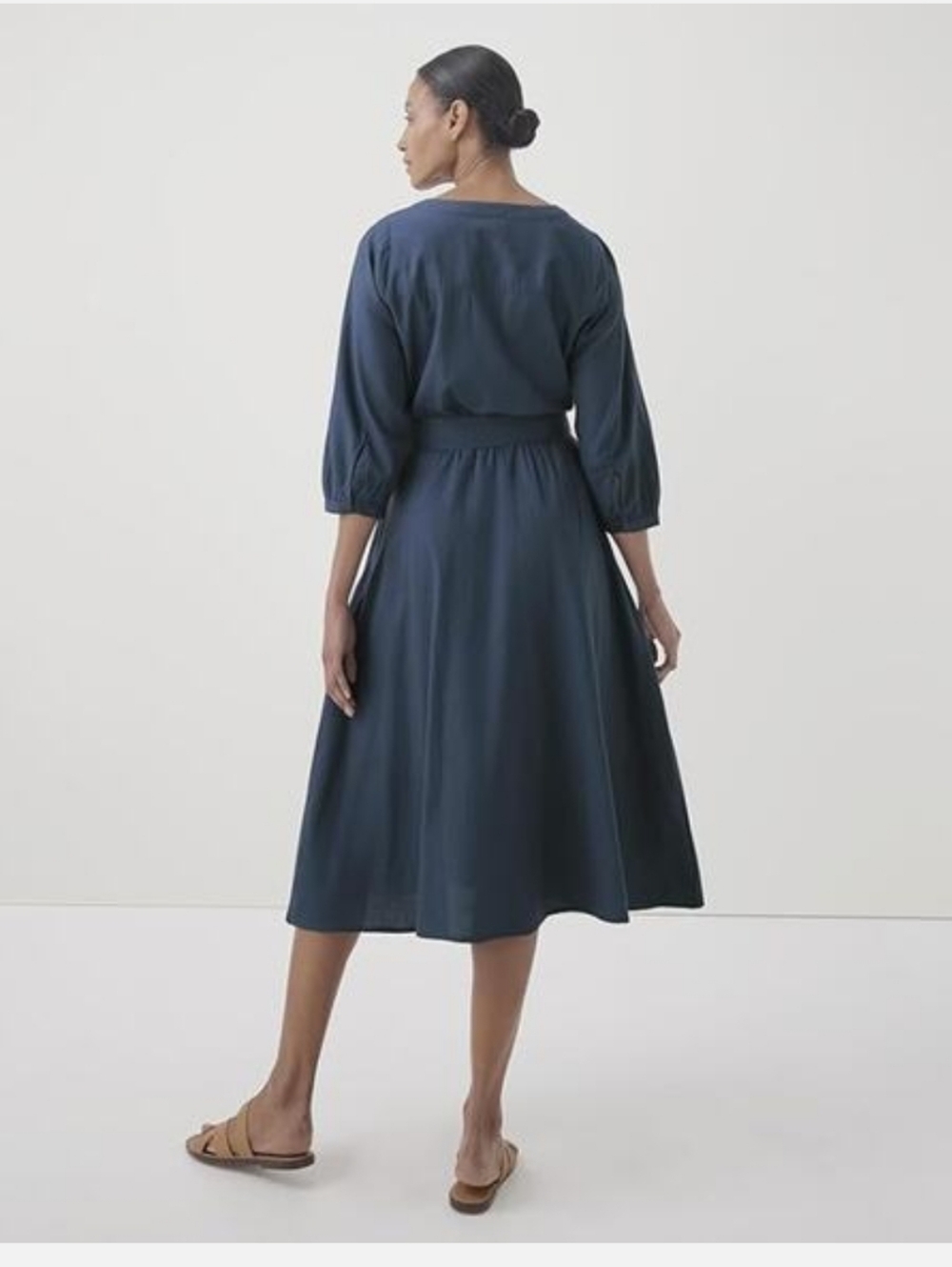 Pact Navy Button-Front Midi Dress with Tie Waist - Picture 2 of 6